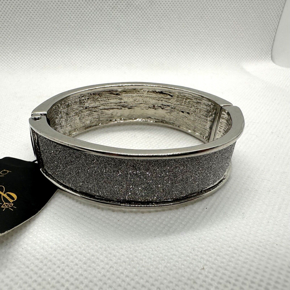G by Gennaro Silver Tone Sparkle Cuff Bangle Bracelet New